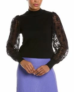 Nanette By Nanette Lepore Pleated Lace Sleeve Sweater Women Sweaters & Knits