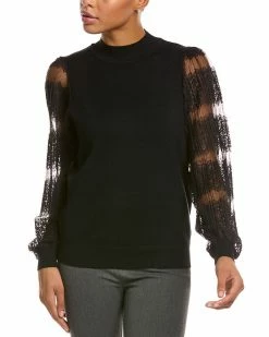Nanette By Nanette Lepore Pleated Lace Sleeve Sweater Women Sweaters & Knits